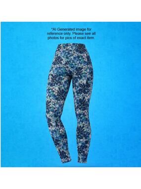 New Ladies Blue & Purple Watercolor Floral Super Soft Fashion Leggings Sz Small